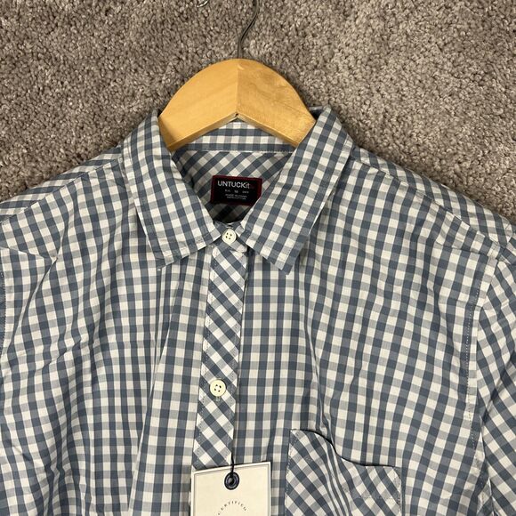 Untuckit Shirt Womens 10 Crispo Blue Checker Button Up Pocket Long Sleeve Top - Picture 6 of 12